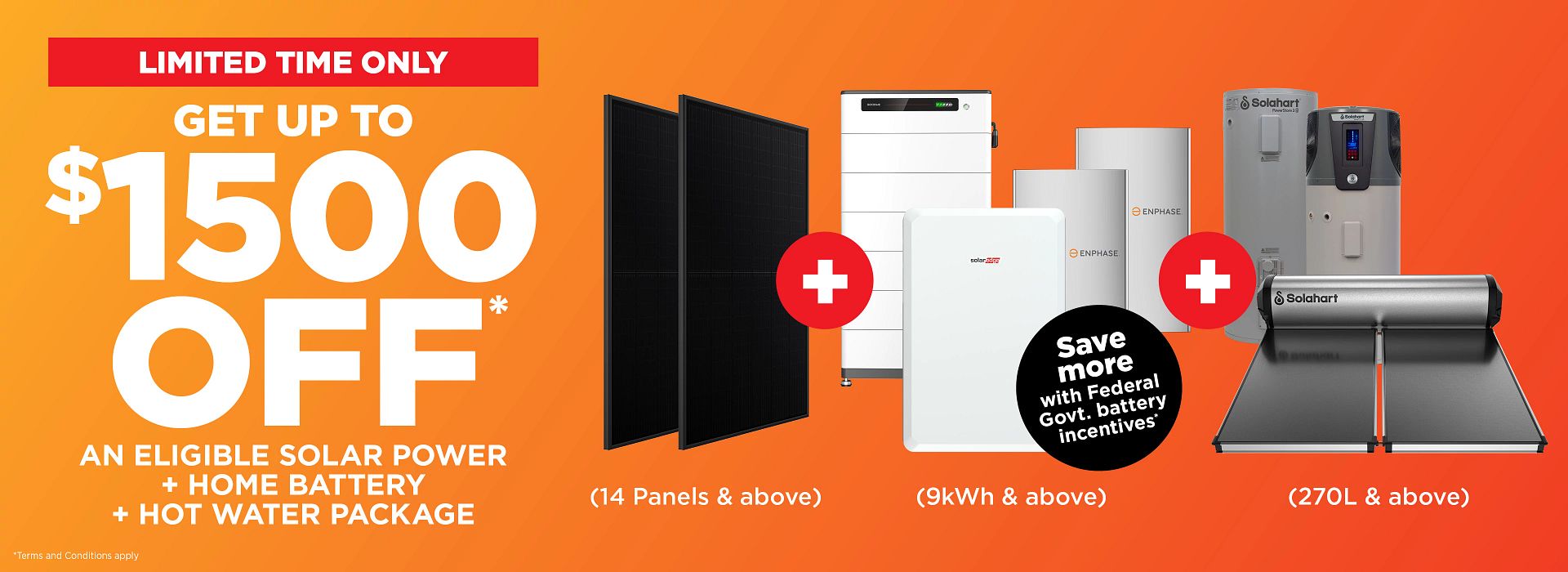 Get up to $1500 off an eligible home battery solar power hot water package from Solahart