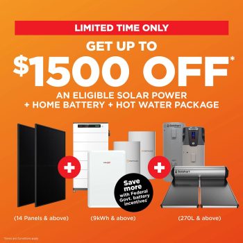 Get up to $1500 off an eligible home battery solar power hot water package from Solahart